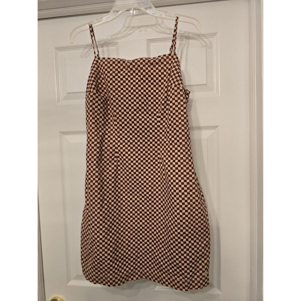 Levi's Danny Cotton Checker-Print Mini Dress in the Geo Retro Mahogany Small